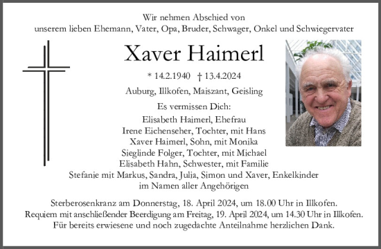 Traueranzeige von Xaver Haimerl von Mittelbayerische Zeitung Regensburg