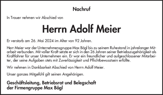 Traueranzeige von Adolf Meier von Neumarkter Tagblatt