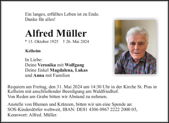 Traueranzeige von Alfred Müller von Mittelbayerische Zeitung Kelheim