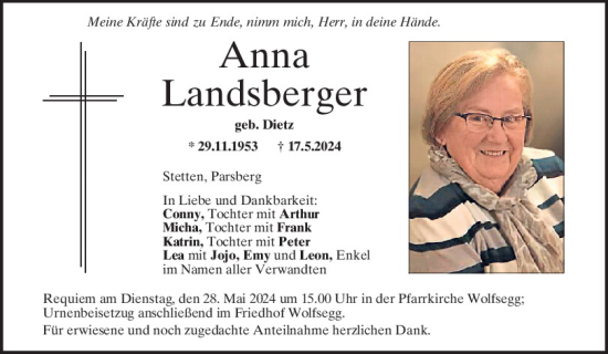 Traueranzeige von Anna Landsberger von Mittelbayerische Zeitung Regensburg