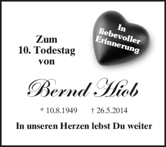Traueranzeige von Bernd Hiob von Bayerwald Echo