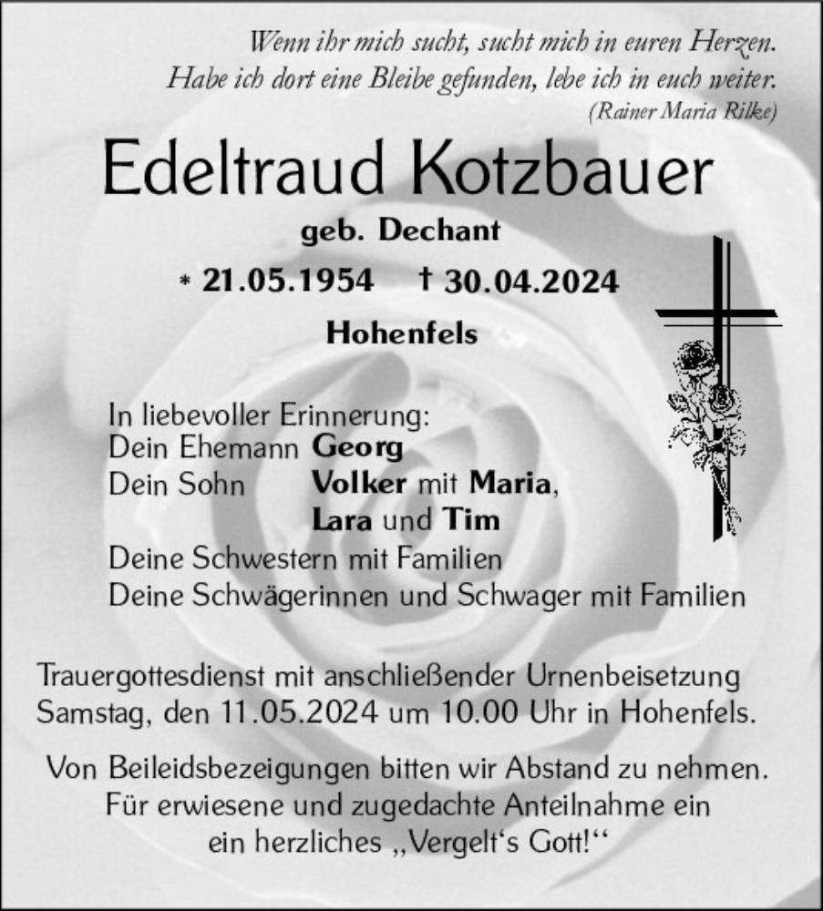  Traueranzeige für Edeltraud Kotzbauer vom 07.05.2024 aus Neumarkter Tagblatt