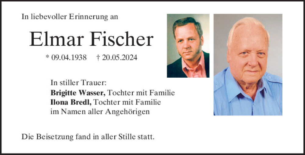  Traueranzeige für Elmar Fischer vom 01.06.2024 aus Mittelbayerische Zeitung Regensburg