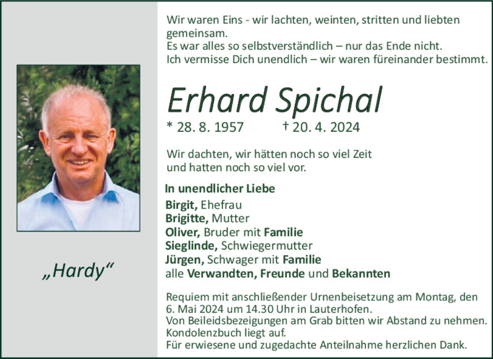 Traueranzeige für Erhard Spichal vom 04.05.2024 aus Neumarkter Tagblatt