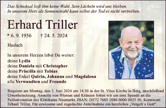 Traueranzeige von Erhard Triller von Neumarkter Tagblatt