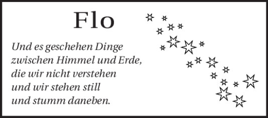 Traueranzeige von Flo   von Mittelbayerische Zeitung Kelheim