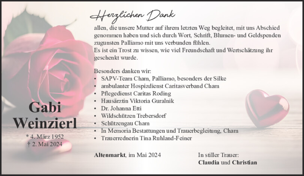  Traueranzeige für Gabriele Weinzierl vom 25.05.2024 aus Bayerwald Echo