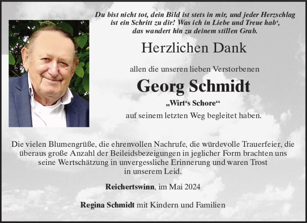  Traueranzeige für Georg Schmidt vom 25.05.2024 aus Neumarkter Tagblatt