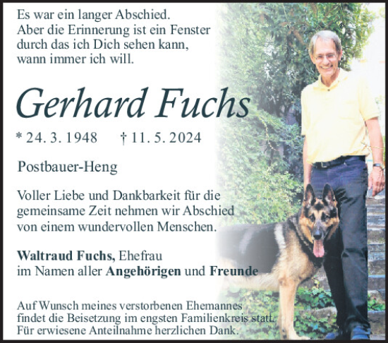 Traueranzeige von Gerhard Fuchs von Neumarkter Tagblatt