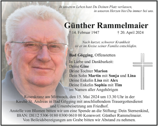 Traueranzeige von Günther Rammelmaier von Mittelbayerische Zeitung Kelheim
