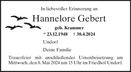 Traueranzeige von Hannelore Gebert von Mittelbayerische Zeitung Regensburg