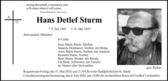 Traueranzeige von Hans Detlef Sturm von Mittelbayerische Zeitung Schwandorf