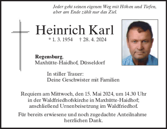Traueranzeige von Heinrich Karl von Mittelbayerische Zeitung Regensburg