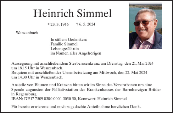 Traueranzeige von Heinrich Simmel von Mittelbayerische Zeitung Regensburg