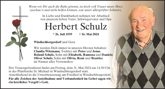 Traueranzeige von Herbert Schulz von Bayerwald Echo