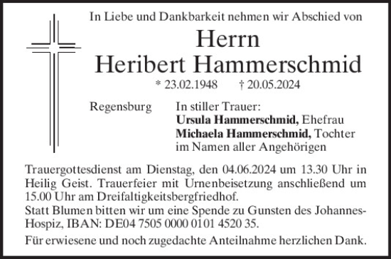 Traueranzeige von Heribert Hammerschmid von Mittelbayerische Zeitung Regensburg