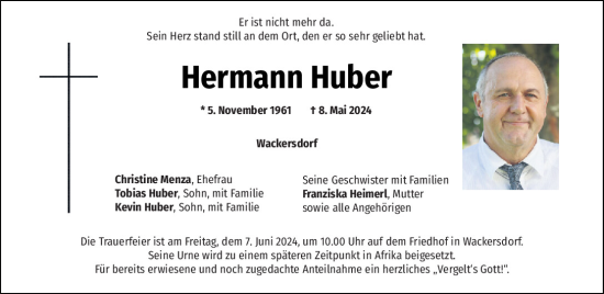 Traueranzeige von Hermann Huber von Mittelbayerische Zeitung Schwandorf