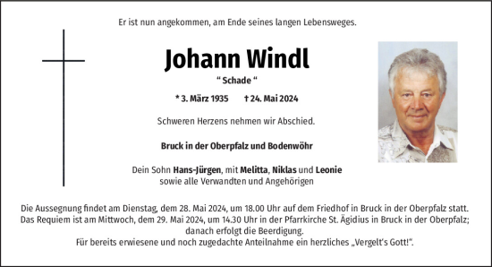 Traueranzeige von Johann Windl von Mittelbayerische Zeitung Regensburg