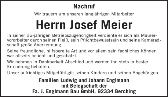 Traueranzeige von Josef Meier von Neumarkter Tagblatt