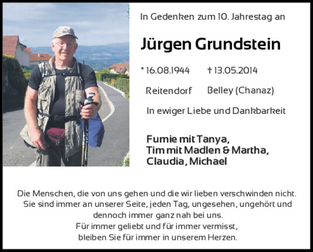  Traueranzeige für Jürgen Grundstein vom 13.05.2024 aus Mittelbayerische Zeitung Regensburg