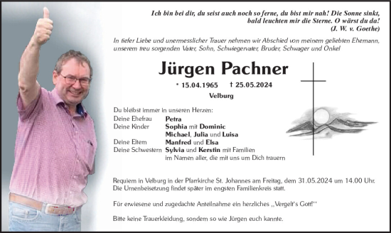 Traueranzeige von Jürgen Pachner von Neumarkter Tagblatt