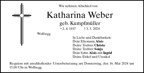 Traueranzeige von Katharina Weber von Mittelbayerische Zeitung Regensburg