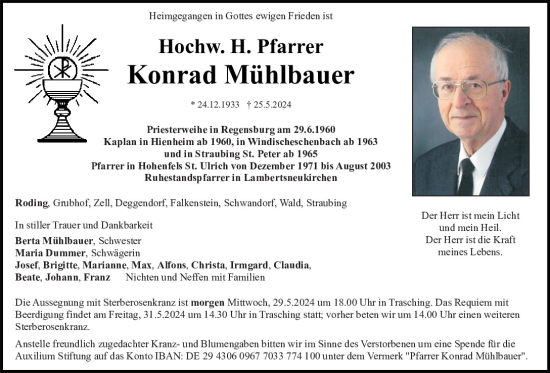 Traueranzeige von Konrad Mühlbauer von Bayerwald Echo