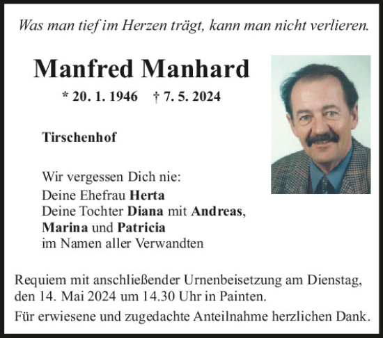 Traueranzeige von Manfred Manhard von Mittelbayerische Zeitung Kelheim