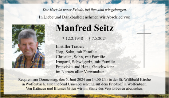 Traueranzeige von Manfred Seitz von Neumarkter Tagblatt