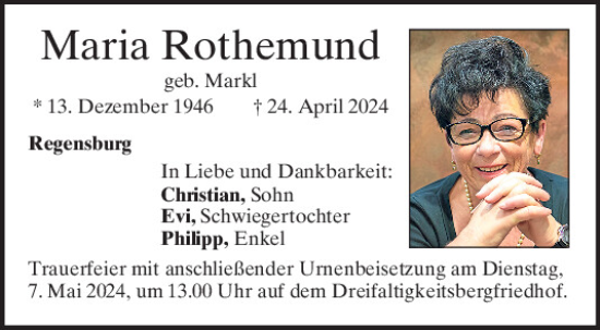 Traueranzeige von Maria Rothemund von Mittelbayerische Zeitung Regensburg