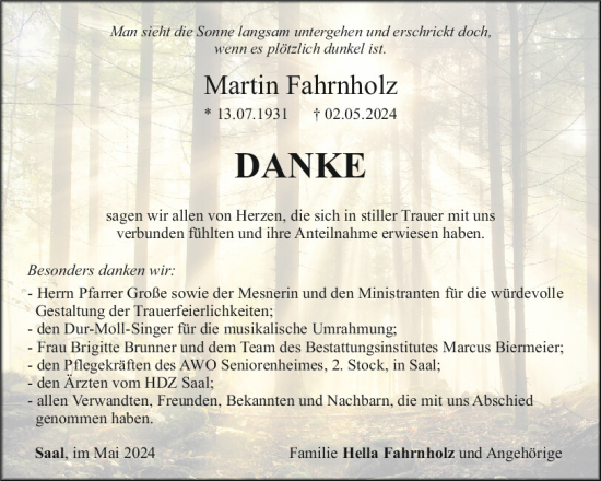 Traueranzeige von Martin Fahrnholz von Mittelbayerische Zeitung Kelheim