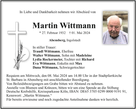 Traueranzeige von Martin Wittmann von Mittelbayerische Zeitung Kelheim