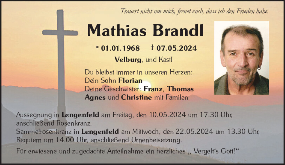  Traueranzeige für Mathias Brandl vom 09.05.2024 aus Neumarkter Tagblatt