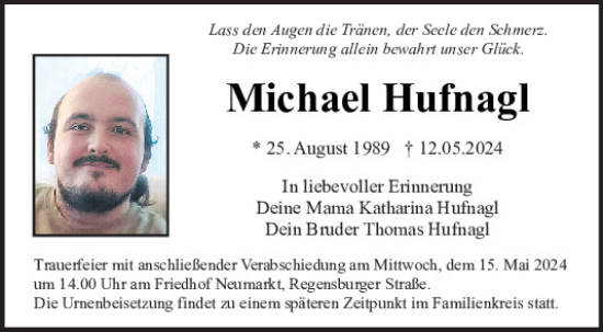 Traueranzeige von Michael Hufnagl von Neumarkter Tagblatt