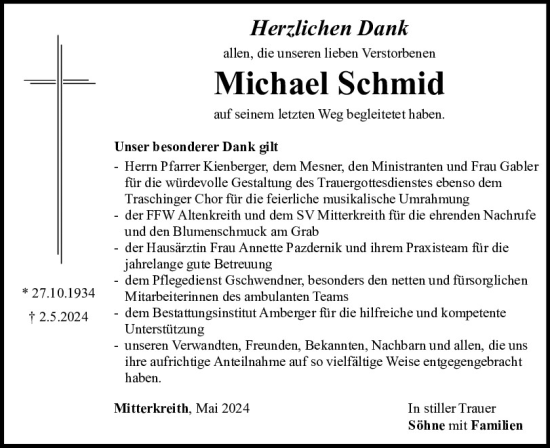 Traueranzeige von Michael Schmid von Bayerwald Echo
