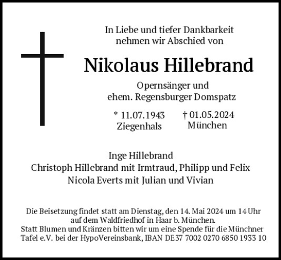 Traueranzeige von Nikolaus Hillebrand von Mittelbayerische Zeitung Regensburg