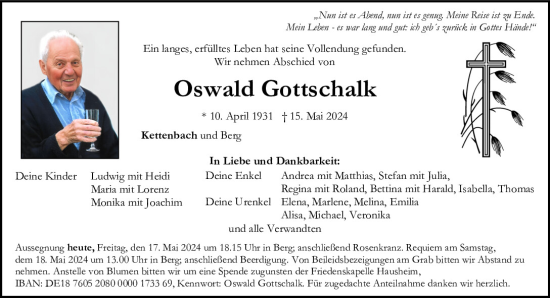 Traueranzeige von Oswald Gottschalk von Neumarkter Tagblatt
