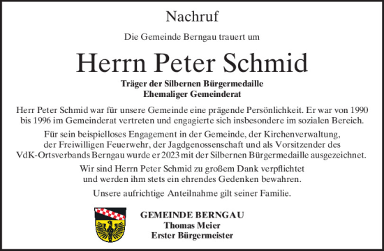 Traueranzeige von Peter Schmid von Neumarkter Tagblatt