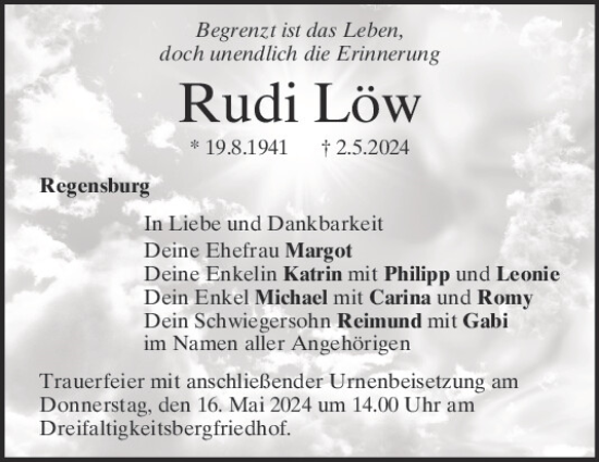 Traueranzeige von Rudi Löw von Mittelbayerische Zeitung Regensburg