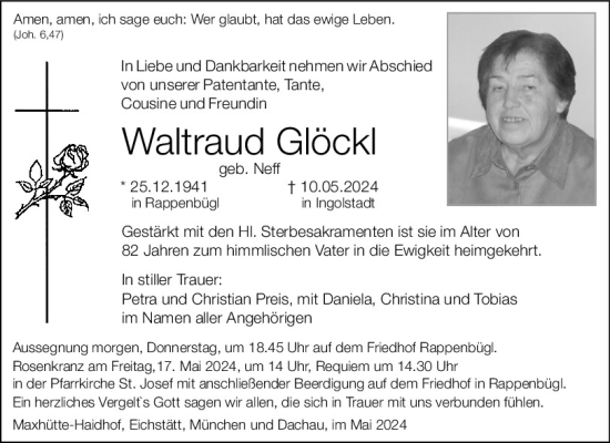 Traueranzeige von Waltraud Glöckl von Mittelbayerische Zeitung Schwandorf