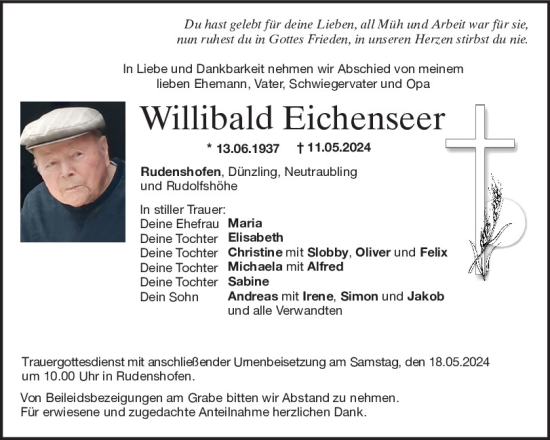 Traueranzeige von Willibald Eichenseer von Neumarkter Tagblatt