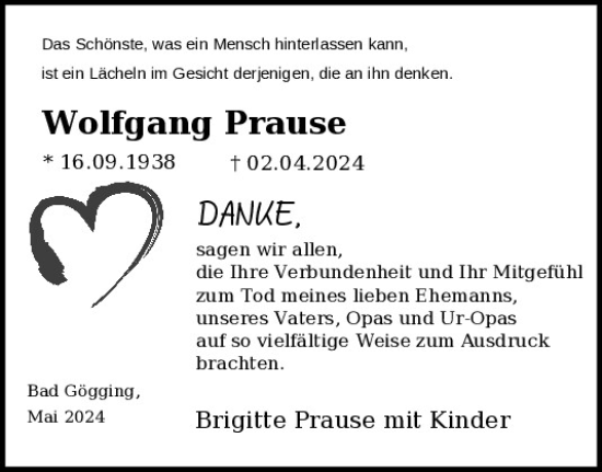Traueranzeige von Wolfgang Prause von Mittelbayerische Zeitung Kelheim