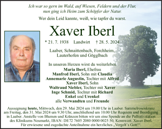 Traueranzeige von Xaver Iberl von Neumarkter Tagblatt