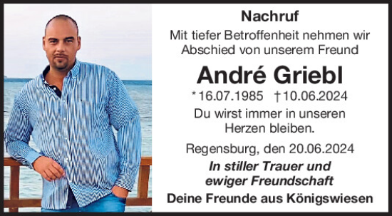 Traueranzeige von Andre Griebl von Mittelbayerische Zeitung Regensburg