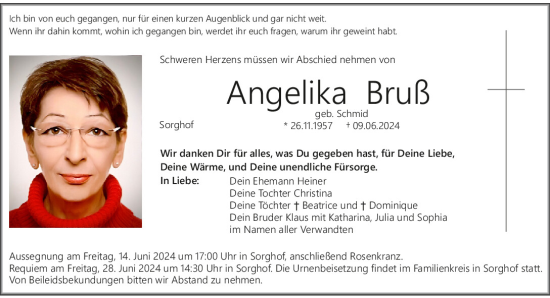 Traueranzeige von Angelika Bruß von Mittelbayerische Zeitung Schwandorf