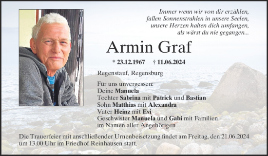 Traueranzeige von Armin Graf von Mittelbayerische Zeitung Regensburg