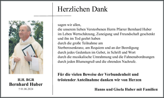Traueranzeige von Bernhard Huber von Mittelbayerische Zeitung Regensburg