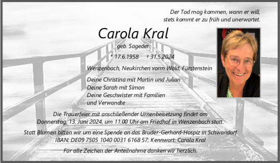 Traueranzeige von Carola Kral von Mittelbayerische Zeitung Regensburg