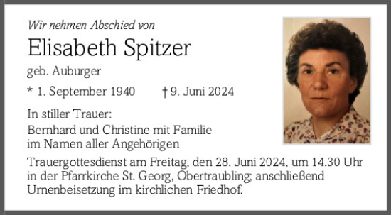 Traueranzeige von Elisabeth Spitzer von Mittelbayerische Zeitung Regensburg