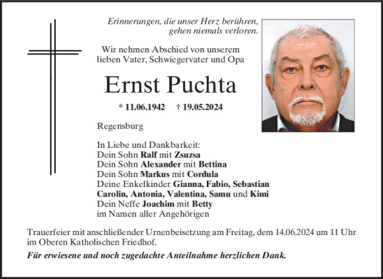 Traueranzeige von Ernst Puchta von Mittelbayerische Zeitung Regensburg